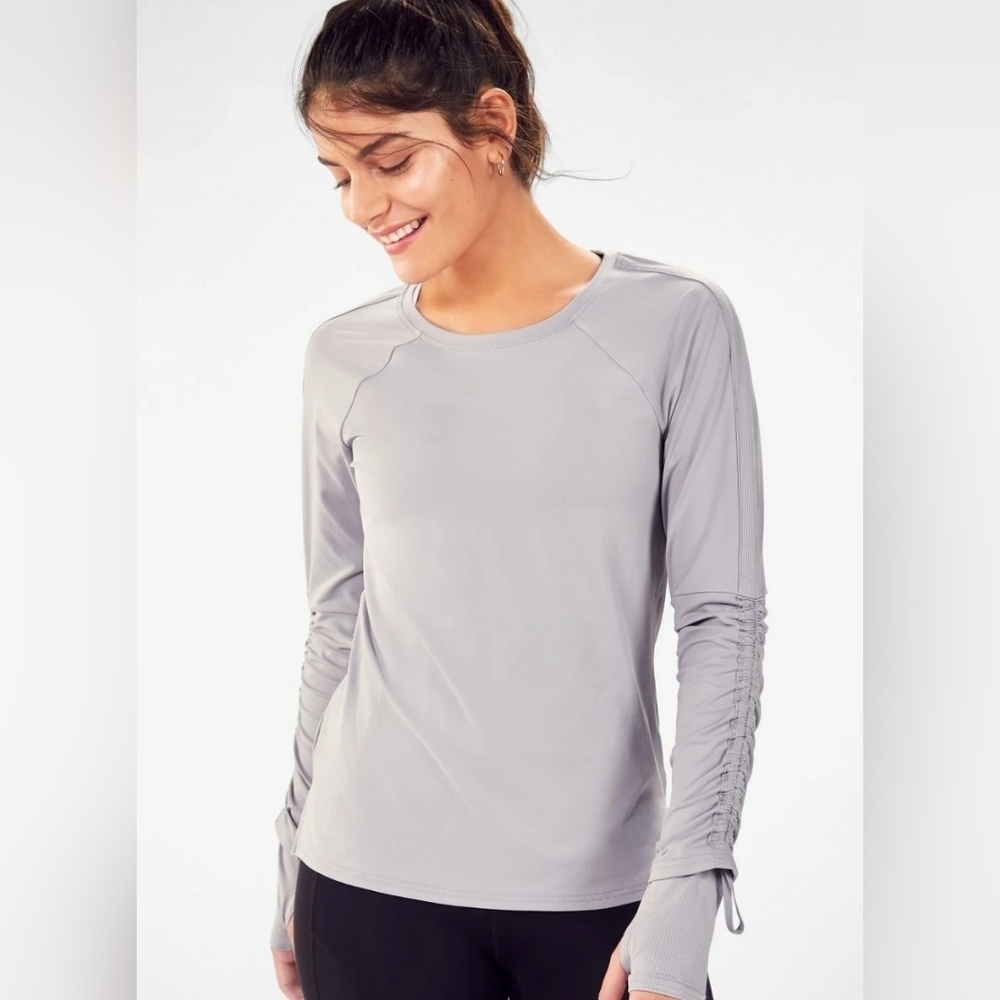 Fabletics Women's Cashel Adjustable Long Sleeve Grey Activewear Top | Large